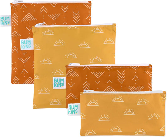 Bumkins Reusable Sandwich and Snack Bags, for Kids Lunch Bags and for Adults, Washable Fabric, Cloth Zip Bag, Dishwasher-Safe, Food-Safe, Safety Tested (4-Pack), Large, Desert Boho Set
