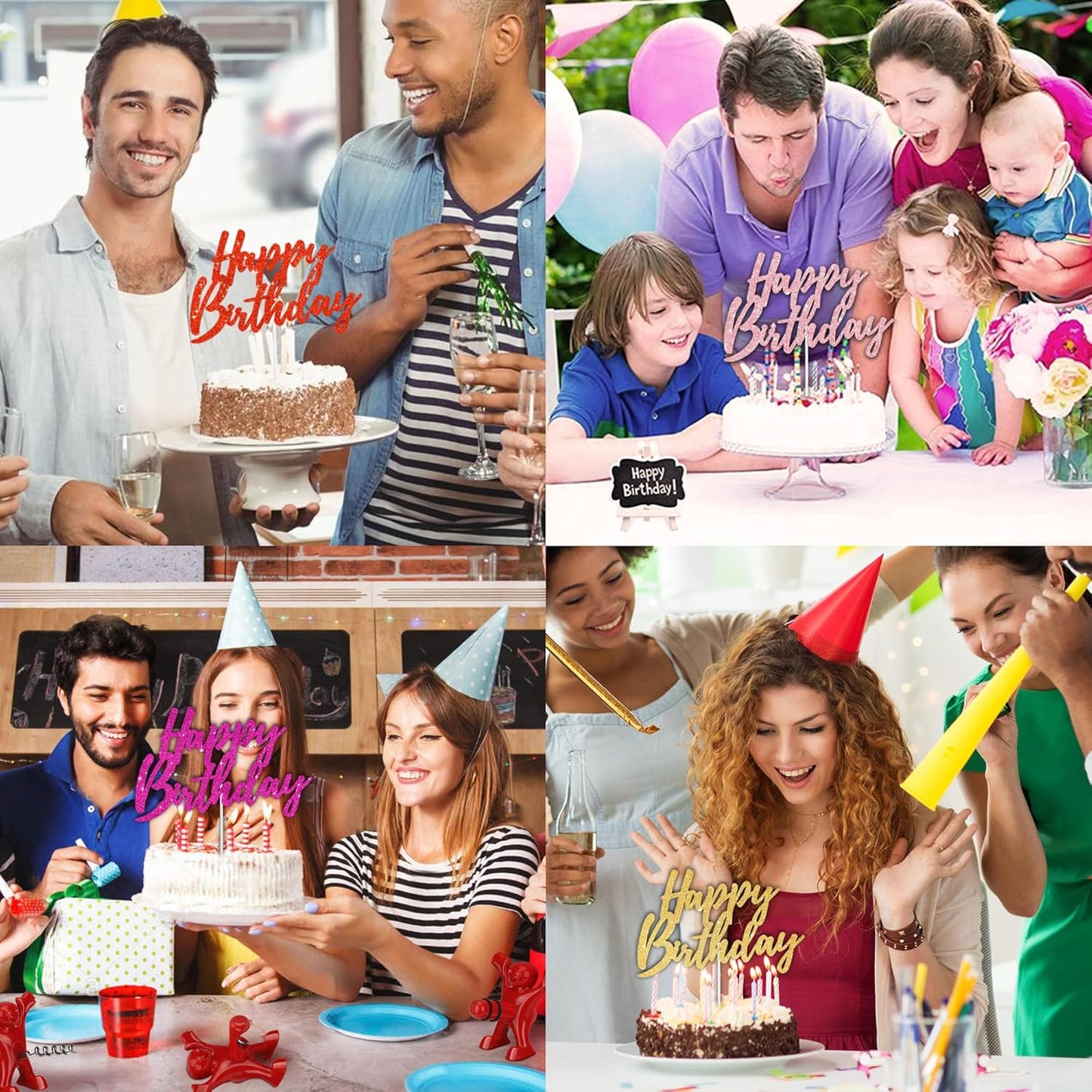 BEISHIDA Happy Birthday Cake Toppers Rose Gold Glitter Birthday Cake Decoration Cake Baking Supplies 18th 30th 40th Birthday Cake Toppers For Boys Girls Men Women Birthday Party Photo Booth Props