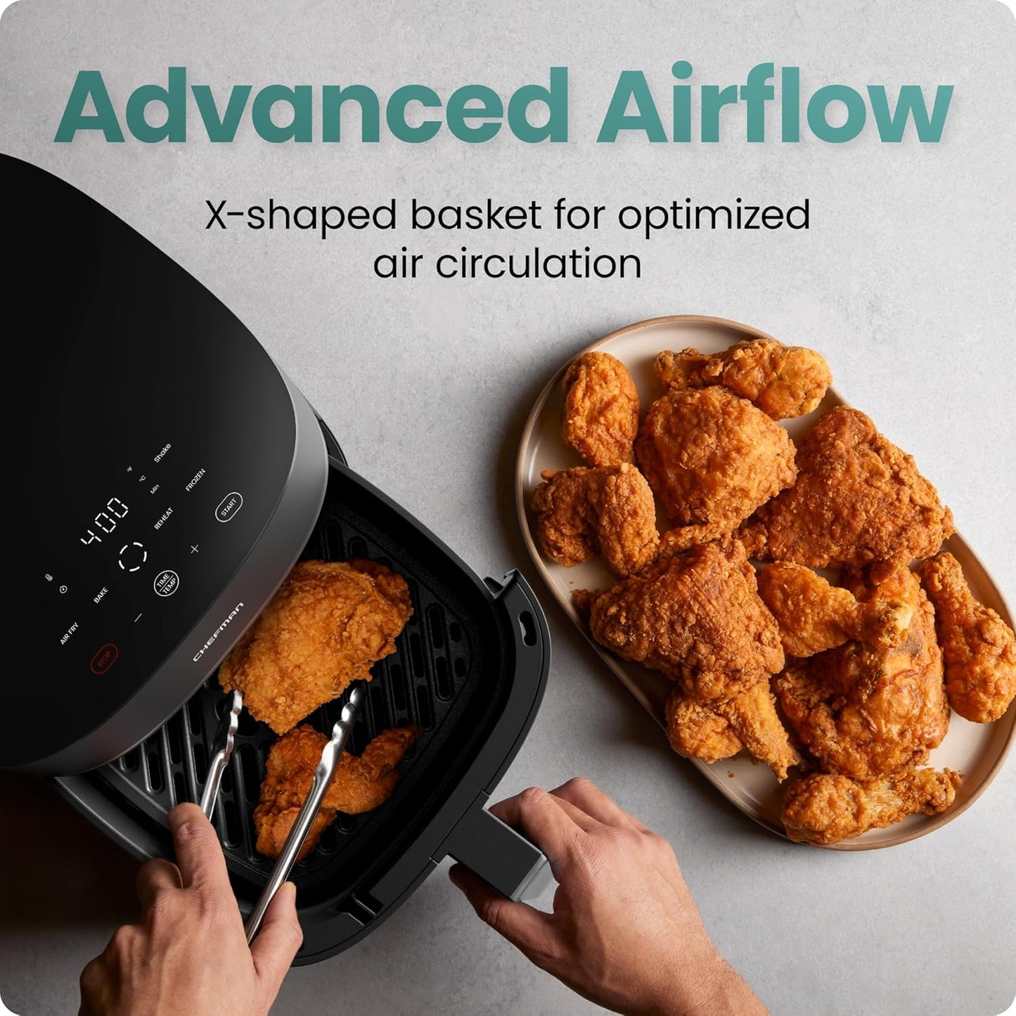 Chefman TurboX 4-in-1 Air Fryer, 5-Quart Airfryer for Extra Crispy Chicken, Fries, Wings, and More, Air Fry, Bake, Reheat, and Frozen Functions, Digital Touch Controls, Dishwasher Safe - Gray