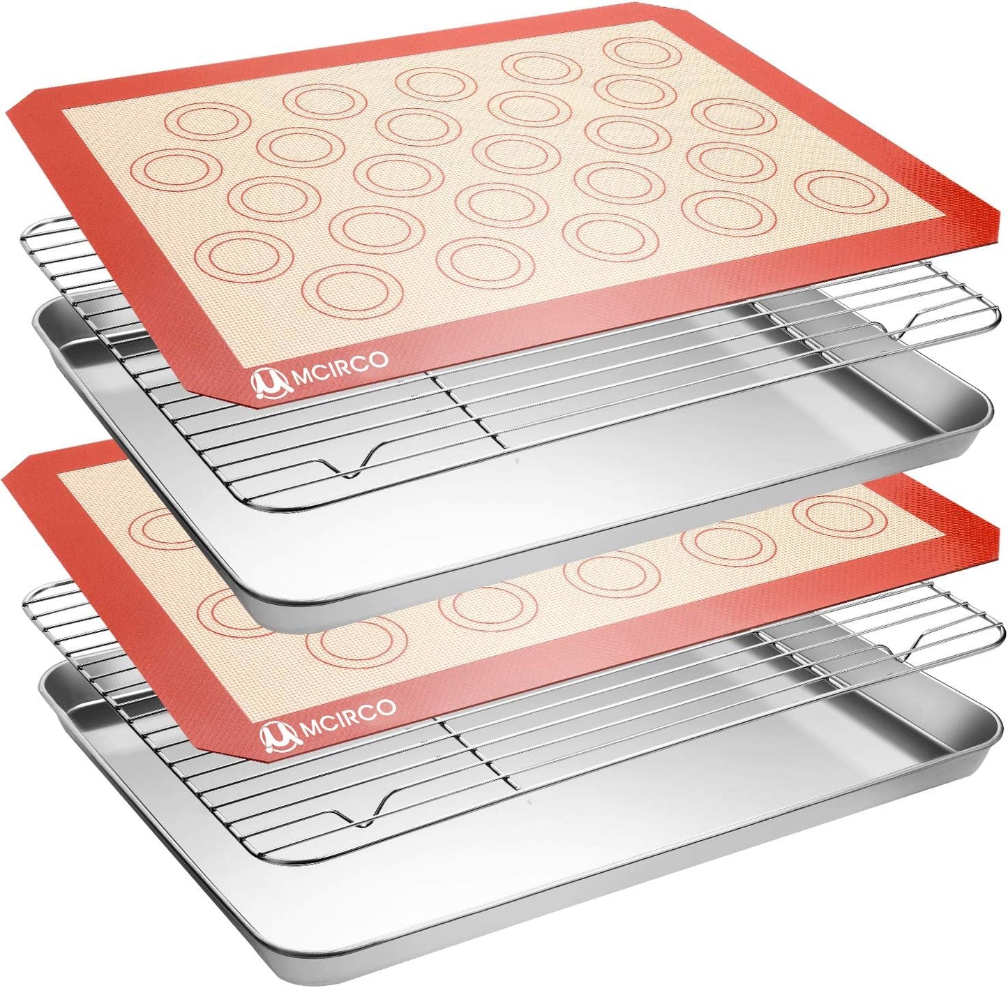 Stainless Steel Baking Sheet Tray Cooling Rack with Silicone Baking Mat Set, Cookie Pan with Cooling Rack, Set of 6 (2 Sheets + 2 Racks + 2 Mats), Size 16 x 12 x 1 Inch, Easy Clean
