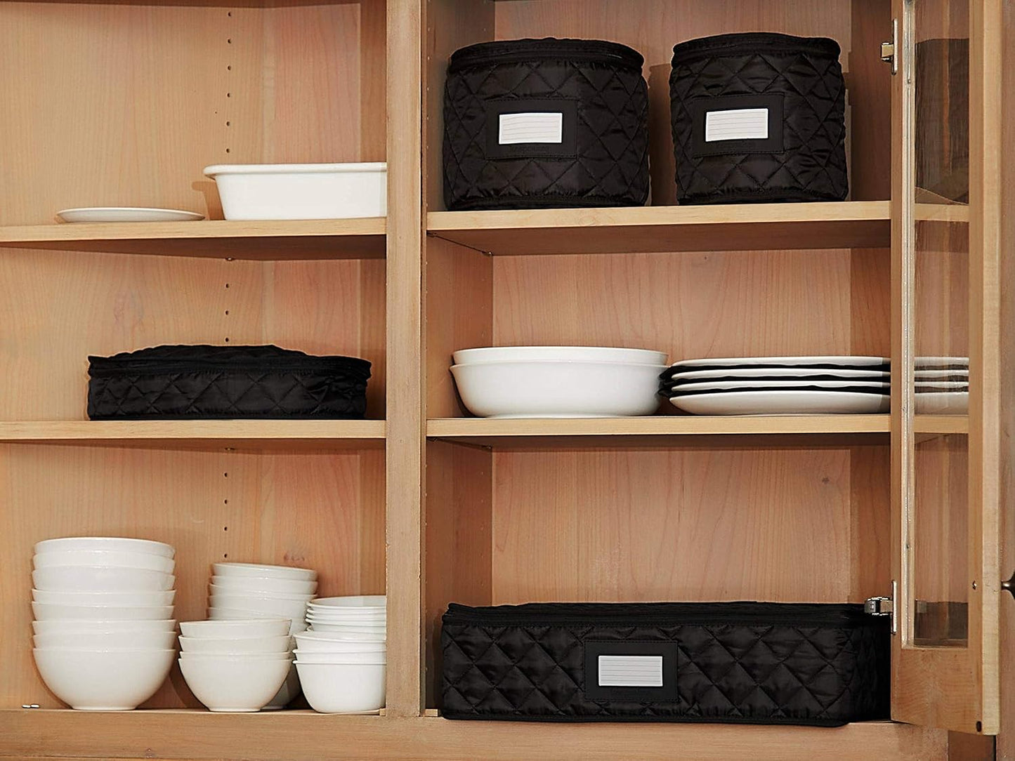 Covermates Keepsakes - Quilted Divider Set - Set of 4 - Scratch & Breakage Protection - Stain Resistant - Machine Washable - China Storage, Black