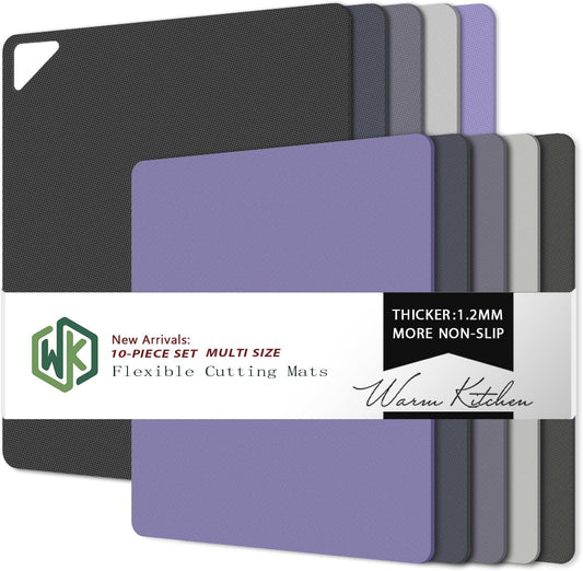 WK Flexible Plastic Cutting Boards for Kitchen Set of 10, Plastic Cutting Mats with Hole, Color Coded Cutting Board, Nonslip, BPA Free, Dishwasher Safe, Multi Size