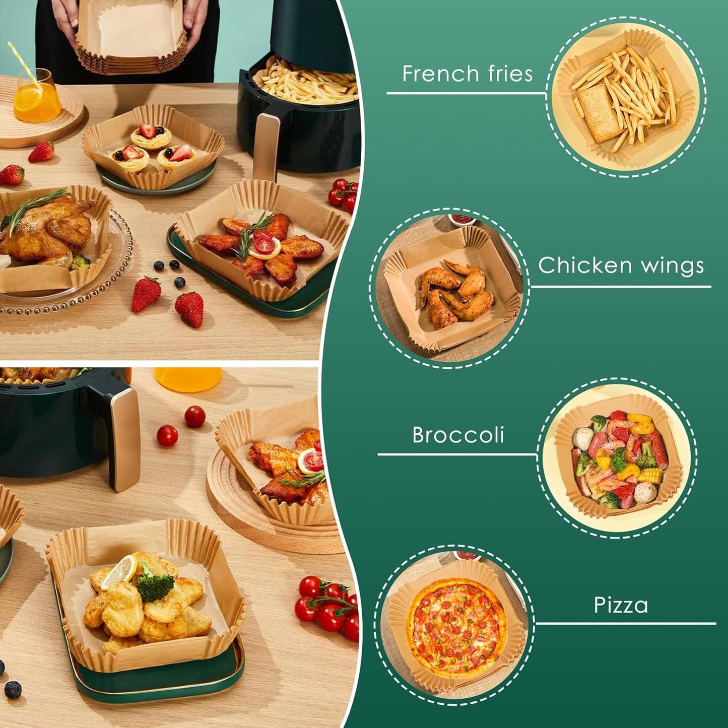 Air Fryer Paper Liners, 200pcs Air Fryer Liners Disposable, 8" Square Baking Liner for 5-8 qt Airfryer Basket, Non-stick and Oil Proof Parchment Paper for Oven, Pans & Baking