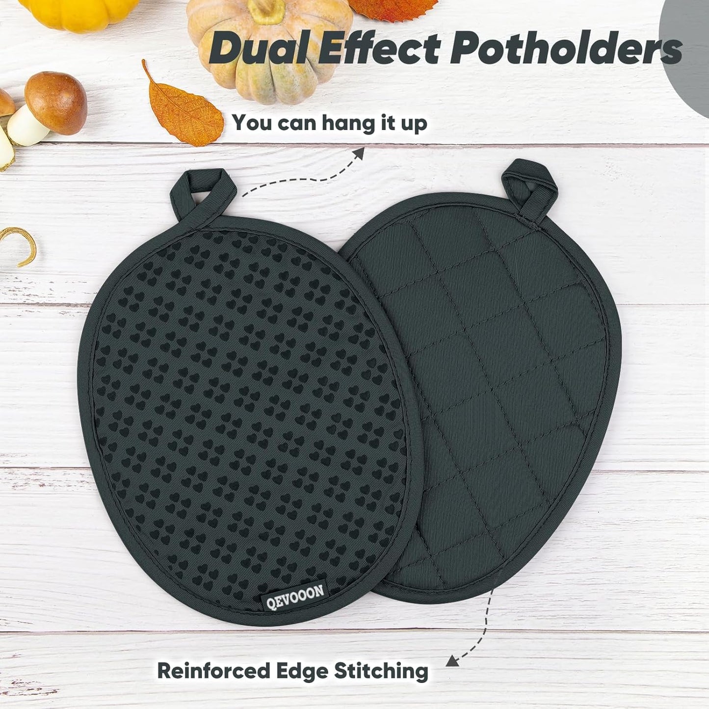 Oven Mitts and Pot Holders 4 Sets, Heat Resistant 500 ℉ Oven Mitt and Pot Holder,Oven Glove&Potholders with Non-Slip Silicone Surface,Kitchen Essentials for Cooking/Baking/BBQ-Deep Green
