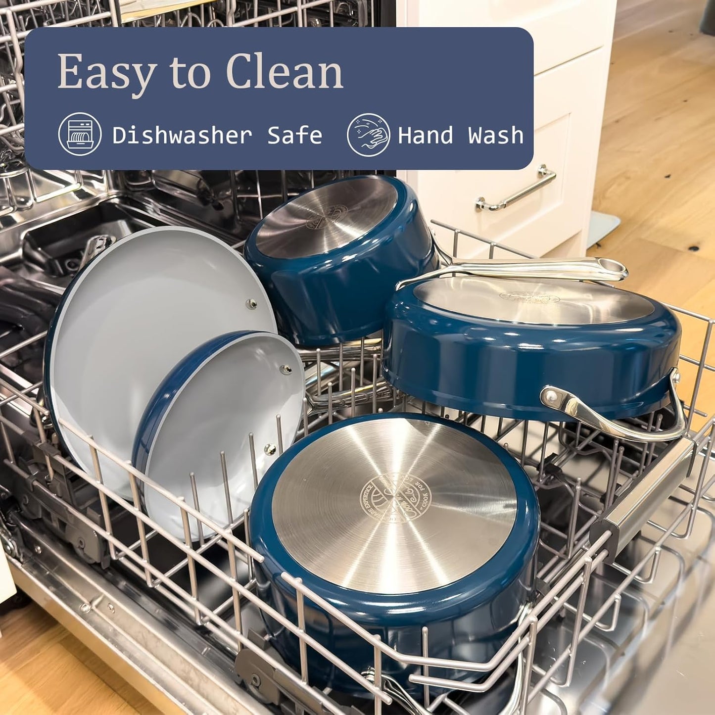 Nonstick Ceramic Sauté Pan with Lid (4.5 qt, 11"), Deep Frying Pan for All Cooktops - Non Toxic, PTFE/PFOA/PFAS Free, Dishwasher & Oven Safe up to 500°F - with Stay Cool Handle - Navy Blue