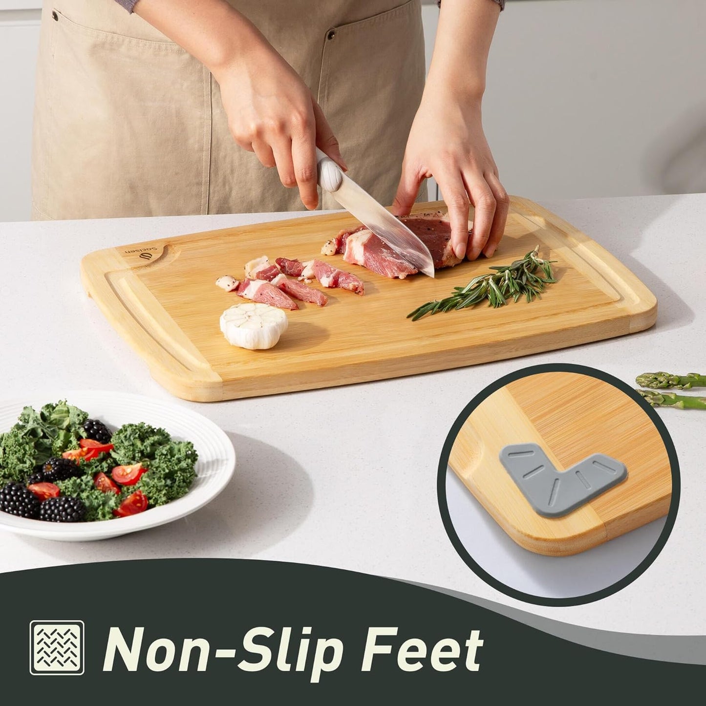 Bamboo Cutting Board Set Non Slip Feet with Holder Over Sink Men Birthday Christmas Valentines Father Day Gifts Ideal from Wife Romantic Anniversary Best Cool Gadget Awesome Who Have Everything