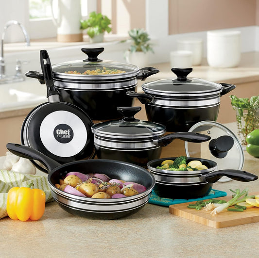 Montgomery Ward 10-Piece Chef Tested Banded Cookware Set, Black