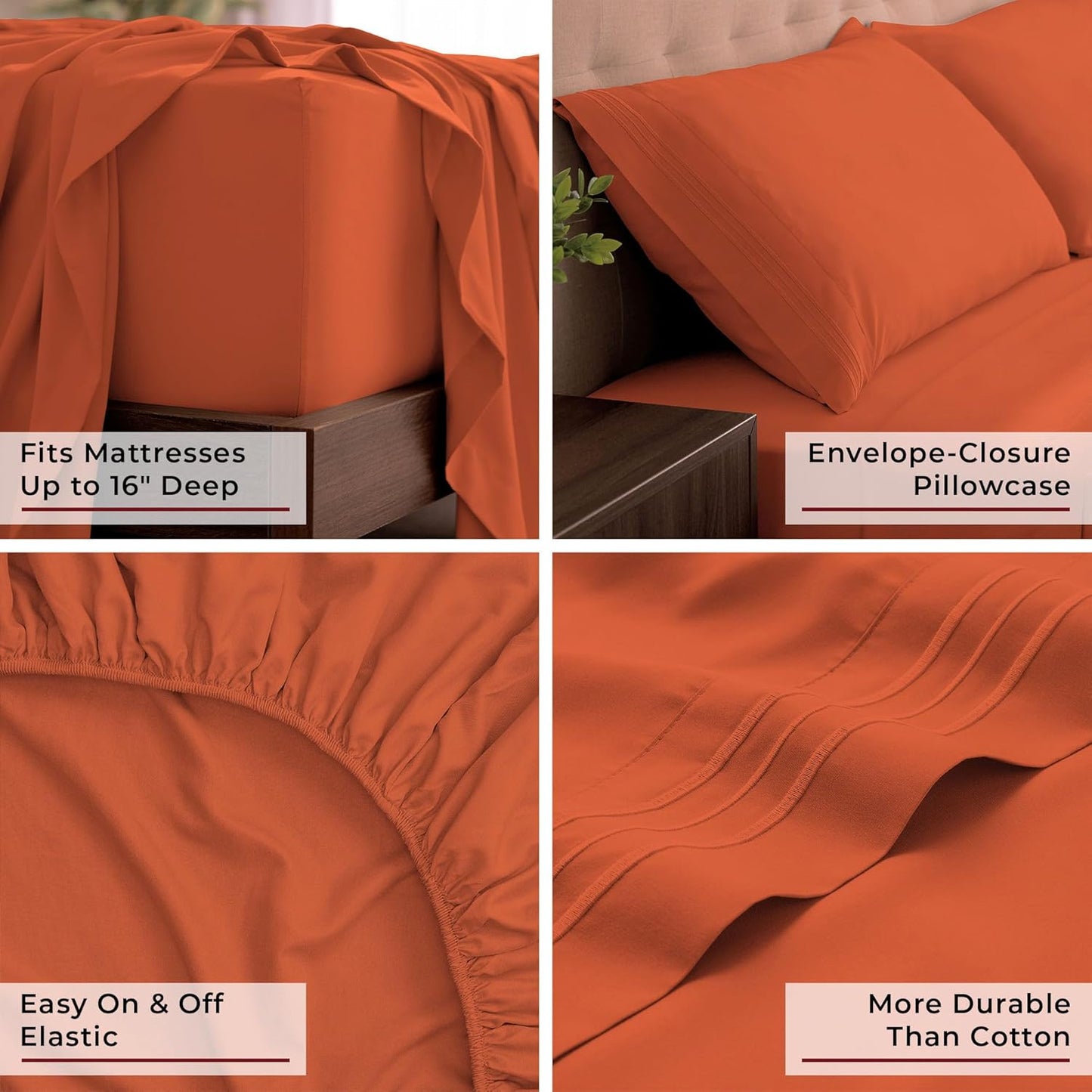 Mellanni King Sheets Set - 4 PC Iconic Collection Bedding - Hotel Luxury, Extra Soft, Cooling Bed Sheets - Wrinkle, Fade, Stain Resistant (King, Poppy Orange)
