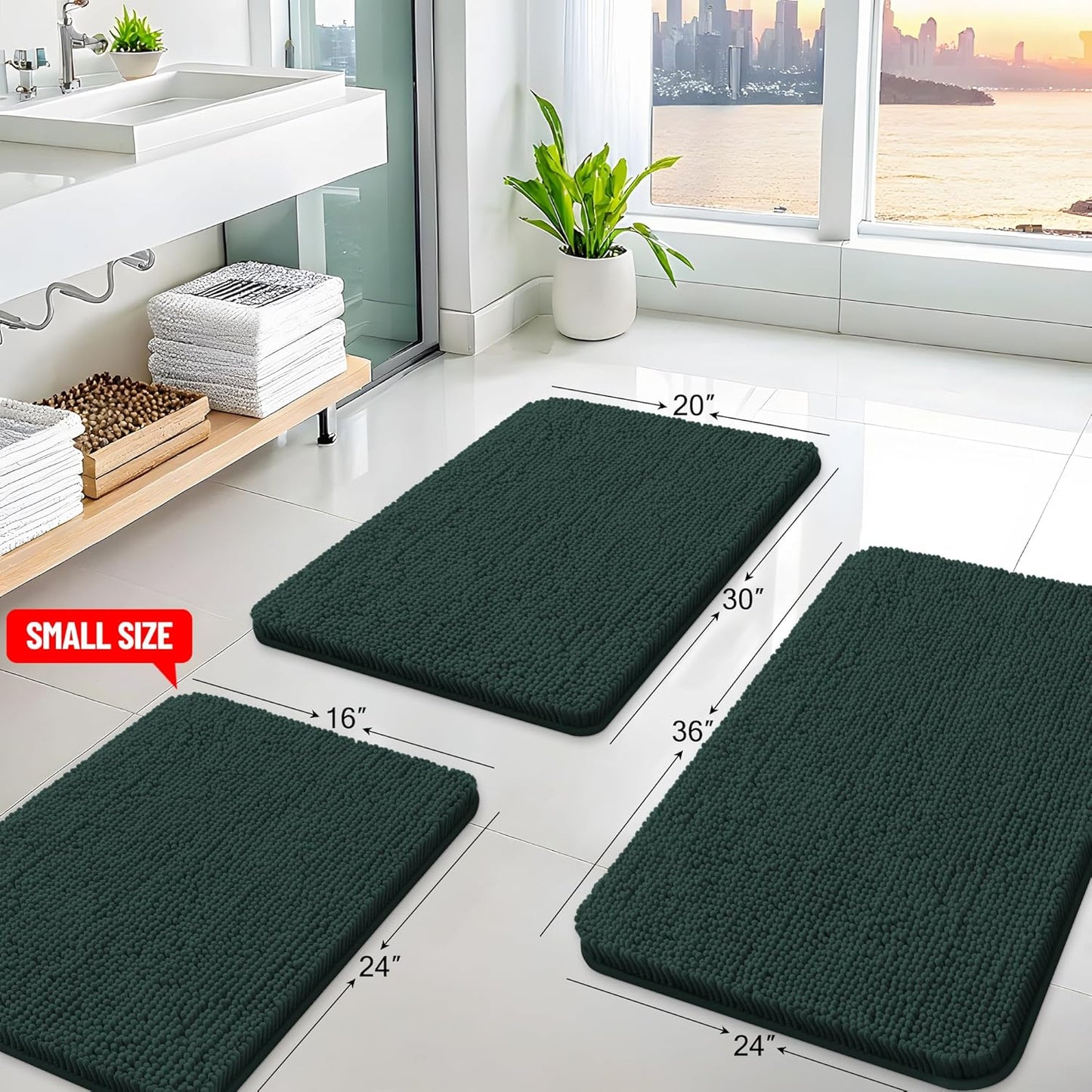 Arotive Bathroom Rugs 24x16, Extra Soft Absorbent Shaggy Chenille Bath Rugs, Machine Washable Rubber Backing Non-Slip Bath Mats for Bathroom Floor Tub and Shower Home Decor Accessories, Blackish Green