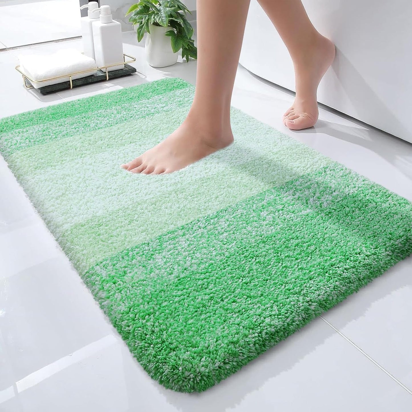 OLANLY Bathroom Rugs Mat 24x16, Extra Soft Absorbent Microfiber Bath Rugs, Rubber Backing, Quick Dry, Machine Washable Bath Mats for Bathroom Floor, Tub and Shower, Home Decor Accessories, Green