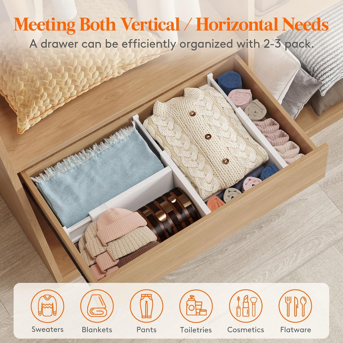 Lifewit 12 Pack Drawer Dividers Plastic 5" High, 13.5-22" Adjustable Drawer Organizers for Clothes, Expandable Dresser Separators in Bedroom/Bathroom/Kitchen/Fridge/Office Organization and Storage