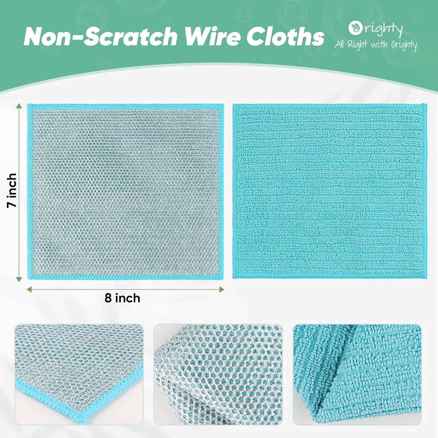 Orighty Multipurpose Wire Dishwashing Rag 12 Pcs, Upgraded Double-Layer Non-Scratch Wire Dish Cleaning Cloths, Kitchen Reusable Steel Scrubber, Powerful Dishcloth Rag for Cookware, Multicolor, 7"x8"