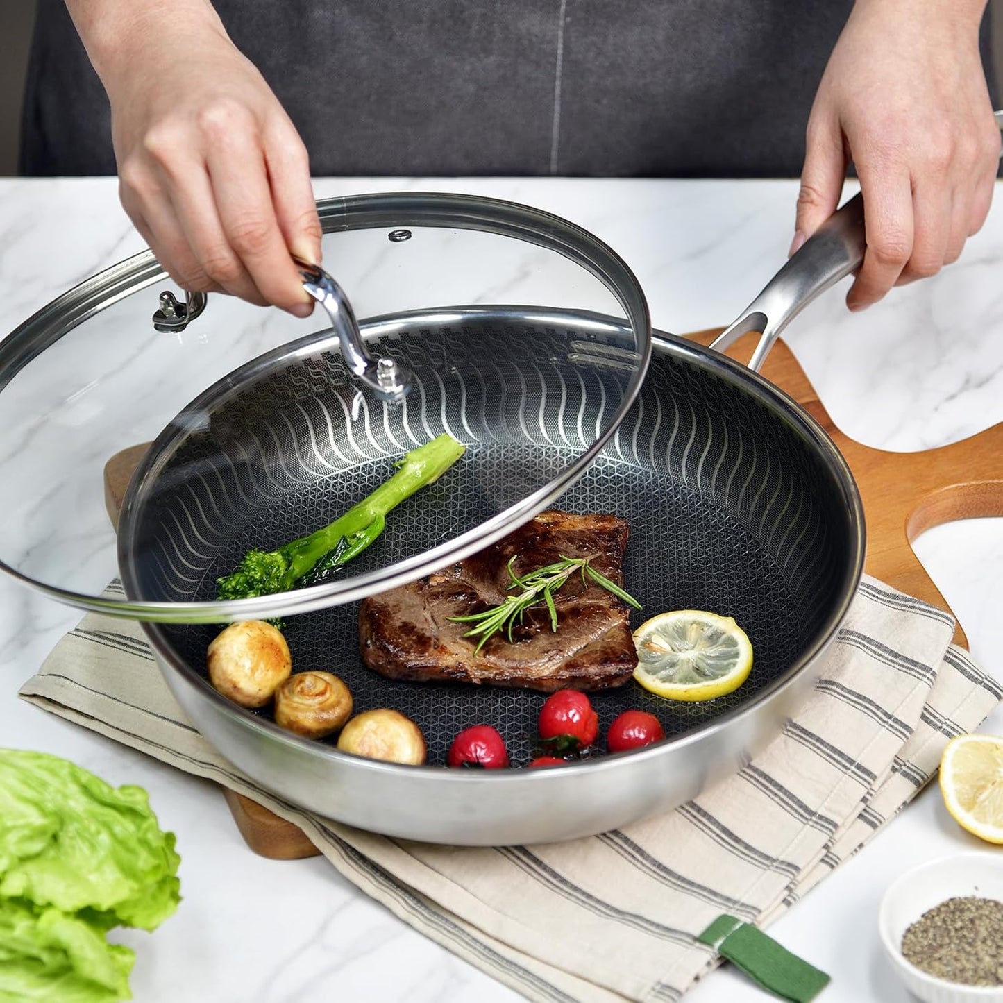 11 IN Glass Lid with Stainless Steel Handle for Frying Pan, Tempered Replacement Cover Compatible for All Cookware for Skillets, Round Cast Iron Aluminium, Stainless Steel Pans & Pots 276mm-292mm