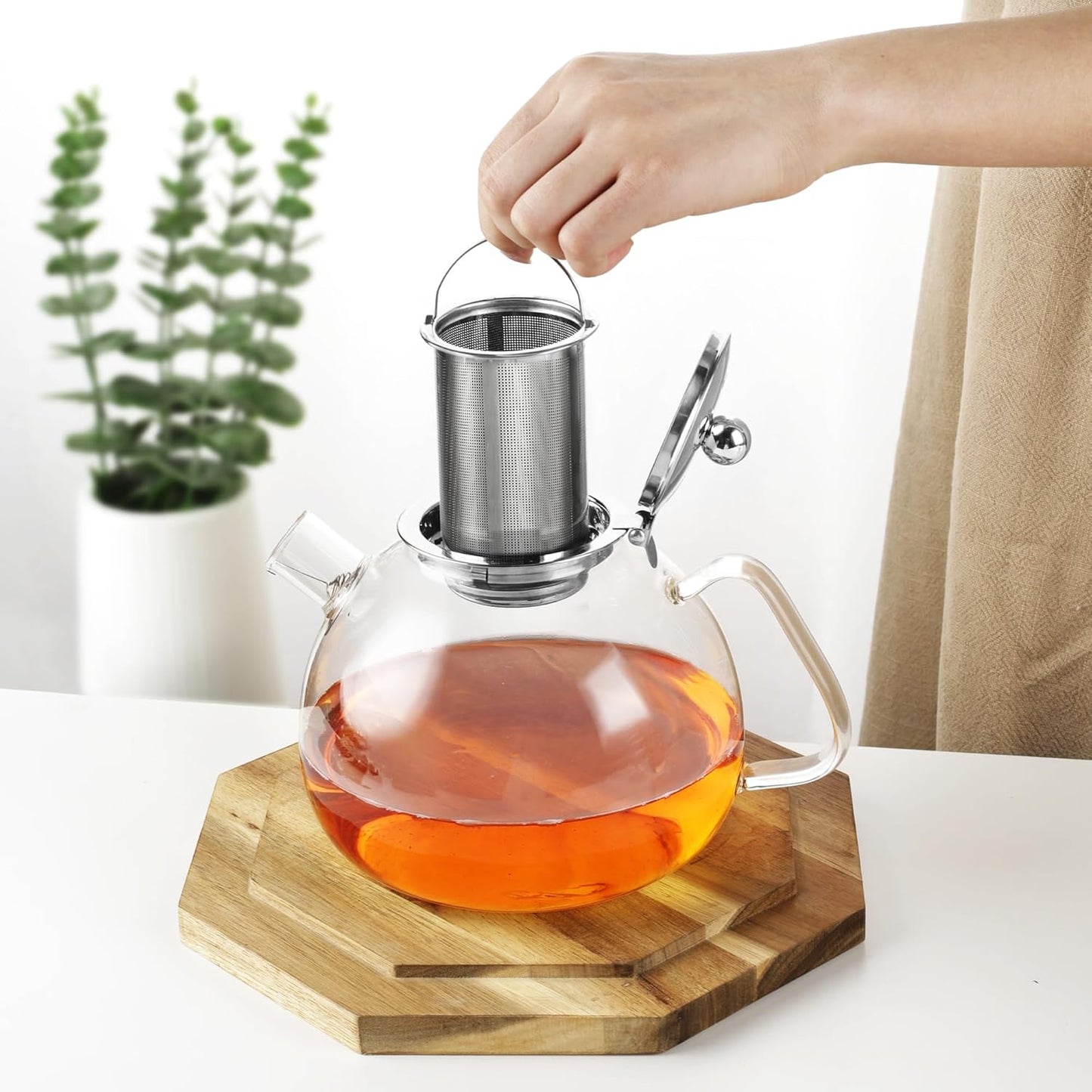 LIBWYS 1500ml(51oz) Glass Teapot, Teapot with Removable Infuser, Stovetop Safe Tea Pot made of Heat-resistant Borosilicate Glass, Blooming and Loose Leaf Tea Maker, Easy to Clean