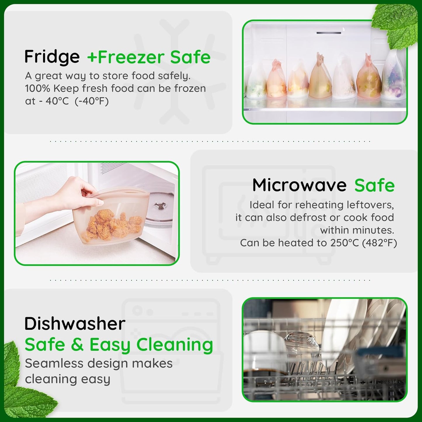 Reusable Silicone Food Storage Bags 6.3Cup (53oz), Airtight Food Storage Containers Food Grade Silicone Snack Bags, BPA Free Food Storage Container, Microwave Safe, Sous Vide Container, Dry Rose