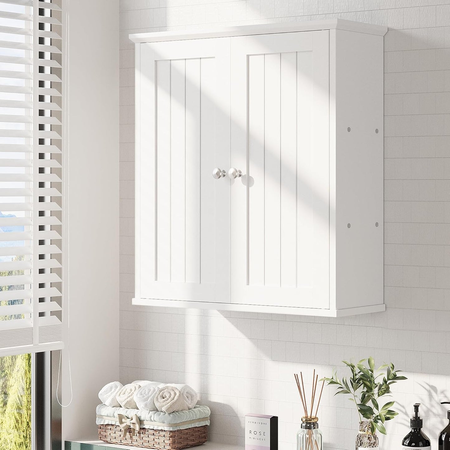 Meilocar Bathroom Wall Cabinet, Bathroom Cabinet Wall Mount, Over The Toilet Space Saver Storage Cabinets, White Medicine Cabinets with 2 Doors and Adjustable Shelves