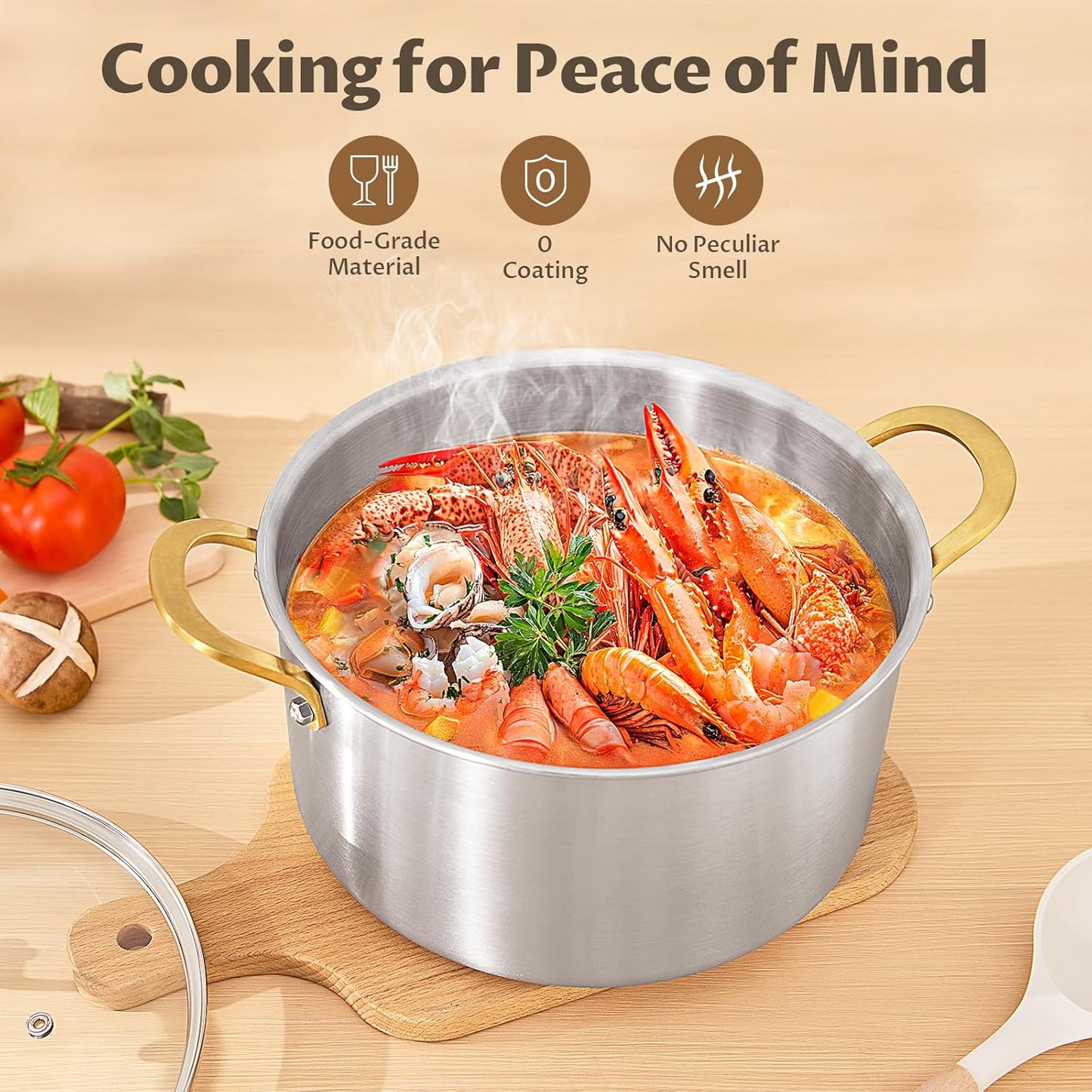 BEZIA 6 Quart Tri-Ply Stainless Steel Stockpot，Even Heat Distribution, Cooking Pot With Sturdy Handles, Oven-Safe Up to 500°F, Compatible with All Cooktops, Perfect for Soups & Stews, Silver