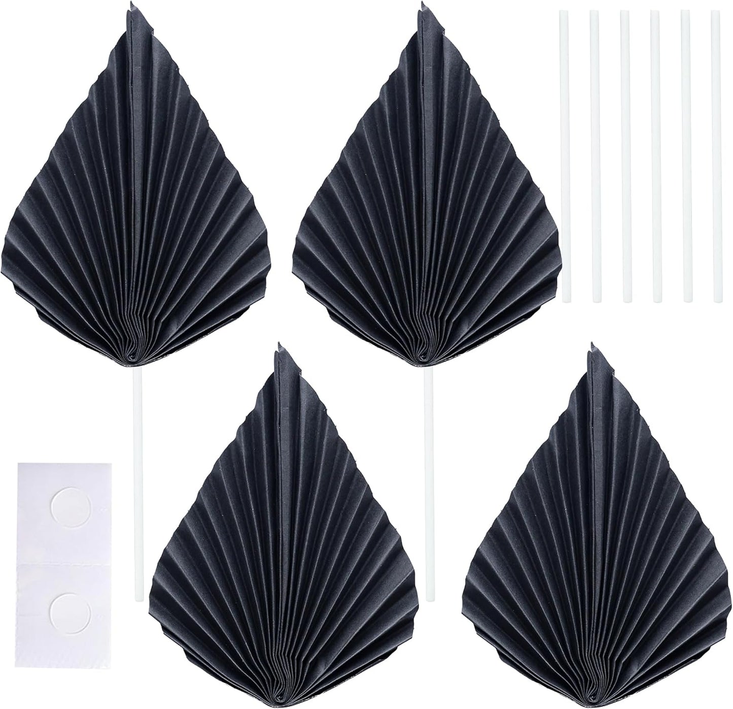 Gyufise 6Pcs Paper Palm Fan Cake Toppers Palm Spear Leaves Fan Cupcake Toppers Cake Insert Decorations Craft DIY Cake Bakeware Decoration for Birthday Party Wedding Party Decor Supplies Black