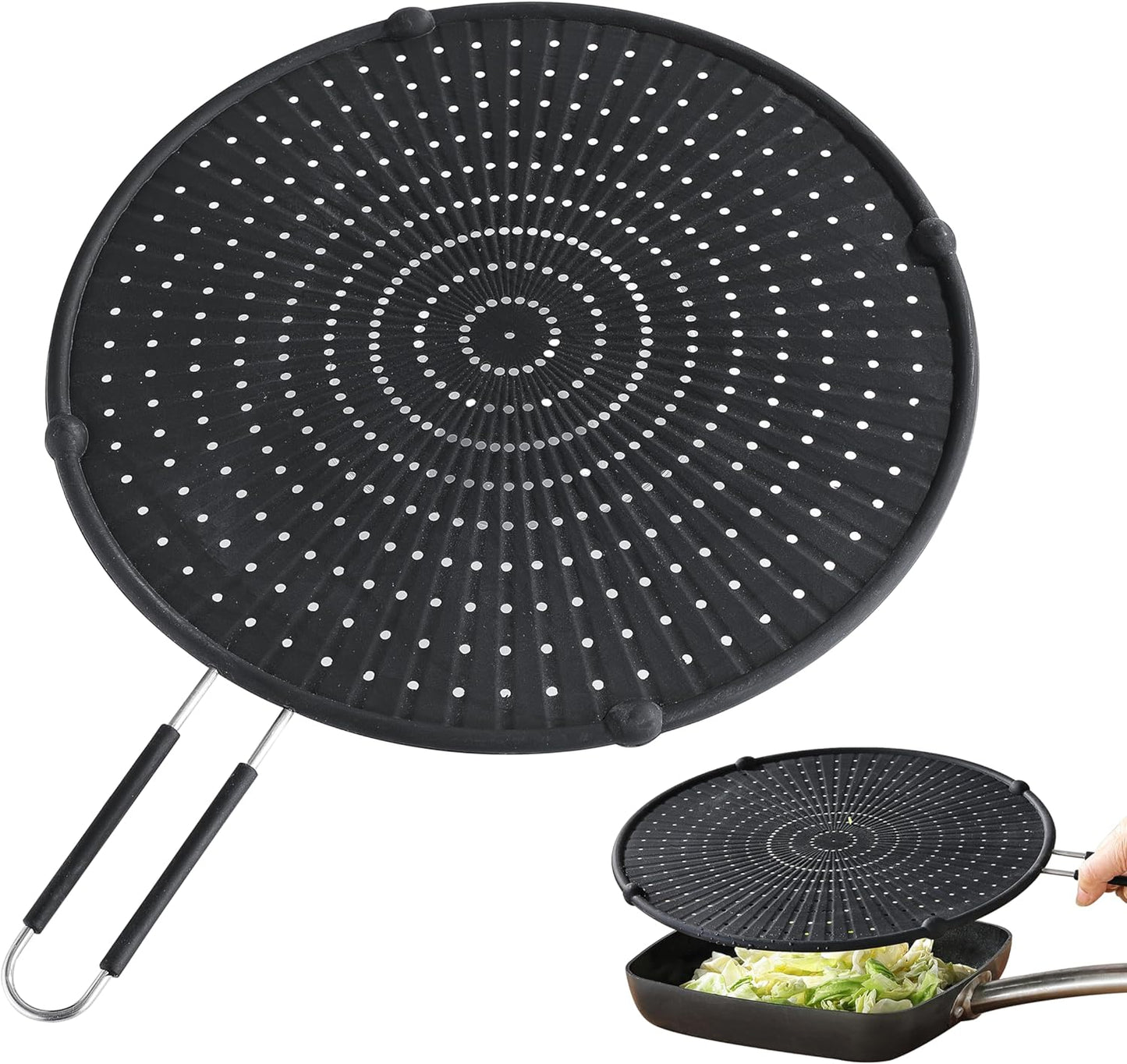 Splatter Screen for Frying Pan, Kaloo Grease Splatter Guard, Heat-Resistant Splatter Guards for Frying, Silicone Splatter Guard for Everyday Cooking, Dishwasher Safe (13inch,Black)
