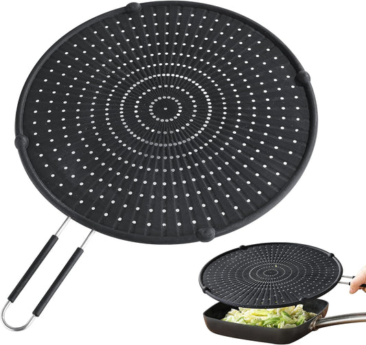 Splatter Screen for Frying Pan, Kaloo Grease Splatter Guard, Heat-Resistant Splatter Guards for Frying, Silicone Splatter Guard for Everyday Cooking, Dishwasher Safe (13inch,Black)