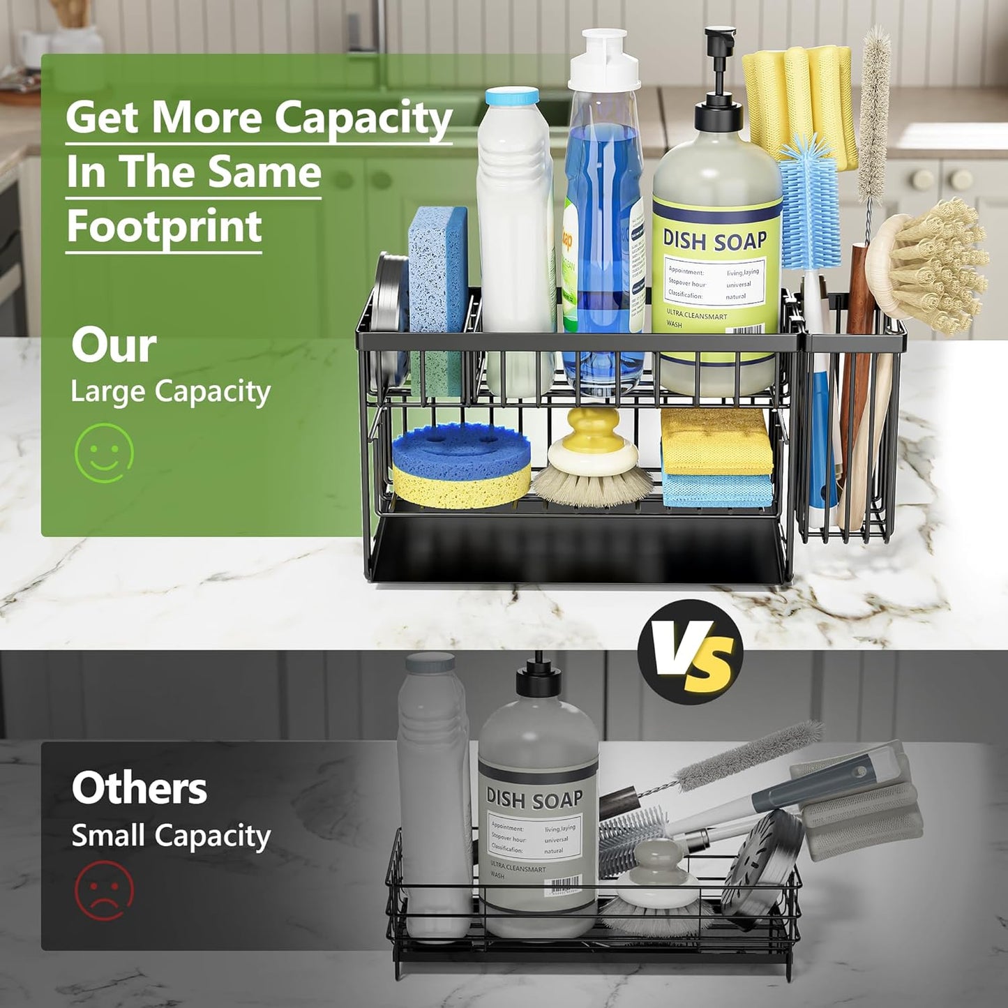 Cisily 2-Tier Kitchen Sink Caddy Organzier Rack with Flexible Dish Brush Holder, Sponge Holder for Kitchen Sink Countertop Organization Storage,Home Decor Accessories Essentials Stainless Steel