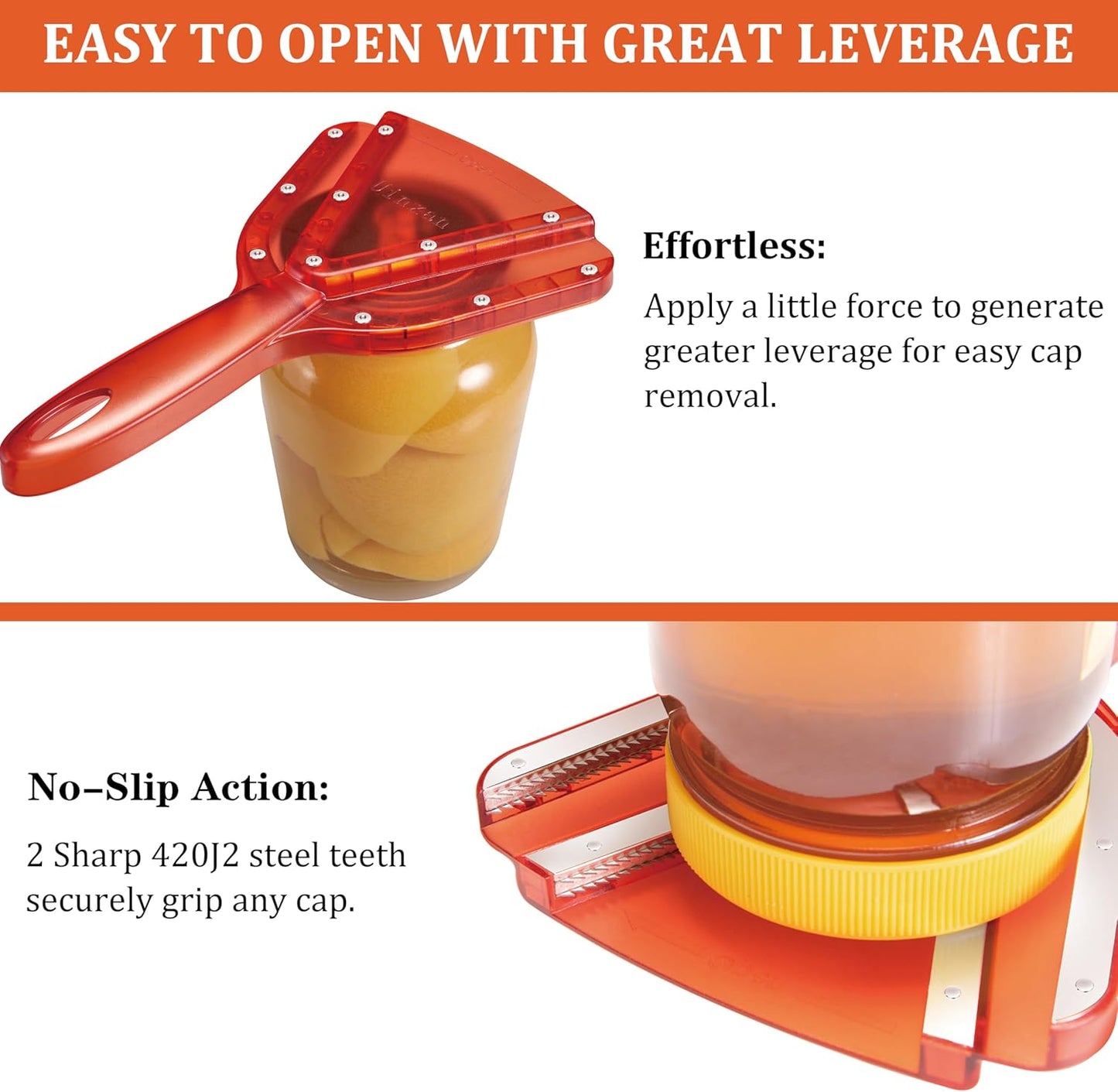 Jar Opener for Weak Hand & Seniors with Arthritis,Easy Twist Off Bottle Caps,Patent | Unique Kitchen Gadgets, Christmas Gifts for Elderly/Women/Men (Orange)