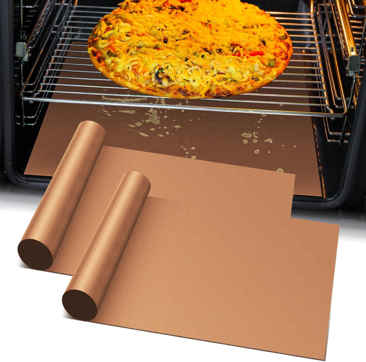 Oven Liners for Bottom of Oven - 2 Pack Large Heavy Duty Mats, 23.6"x15.7" Non-Stick Reusable Liner for Electric, Gas, Toaster Ovens Grills - BPA & PFOA Free Kitchen Accessory to Keep Oven Clean