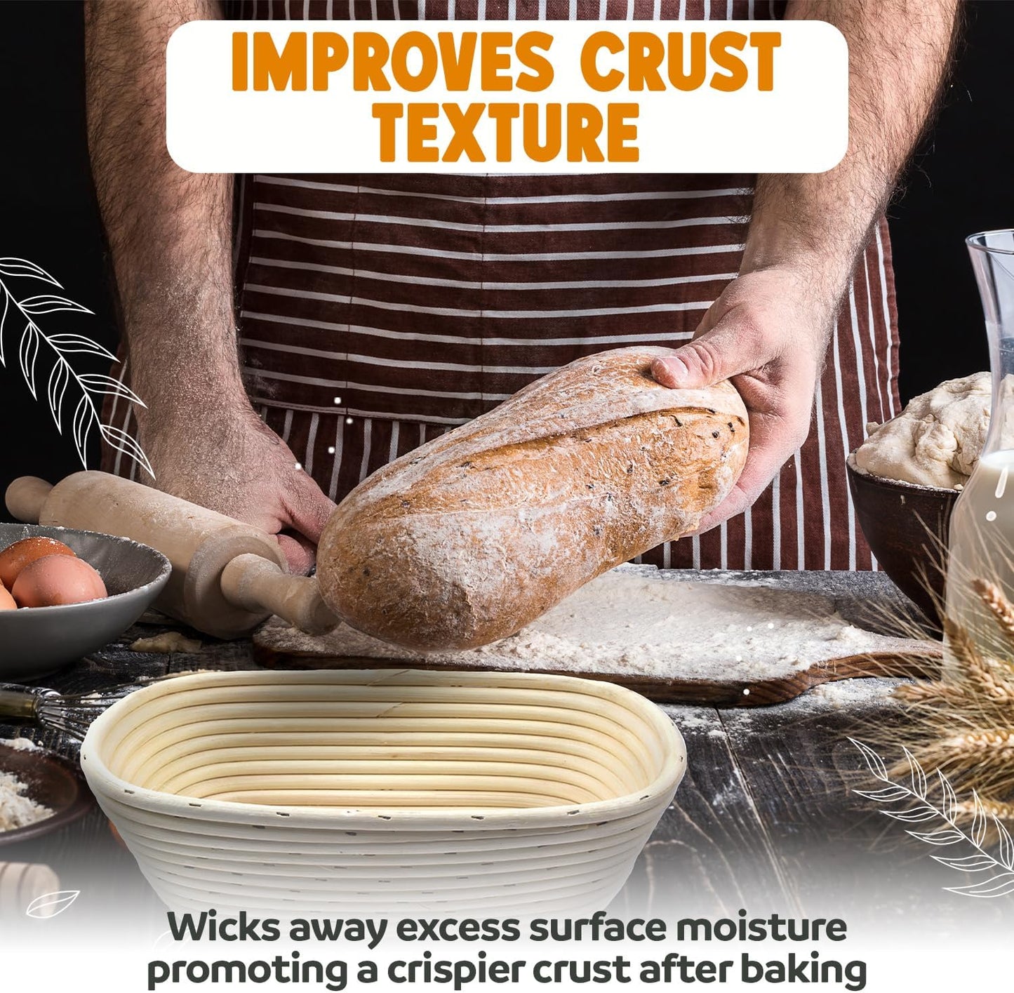 Banneton Bread Proofing Basket Sourdough Proofing Basket for Beginners & Professional Bakers, Handwoven Rattan Cane Bread Maker with Linen for Artisan Breads, 8.5 x 3 In, 1-Lb Round - Set of 2