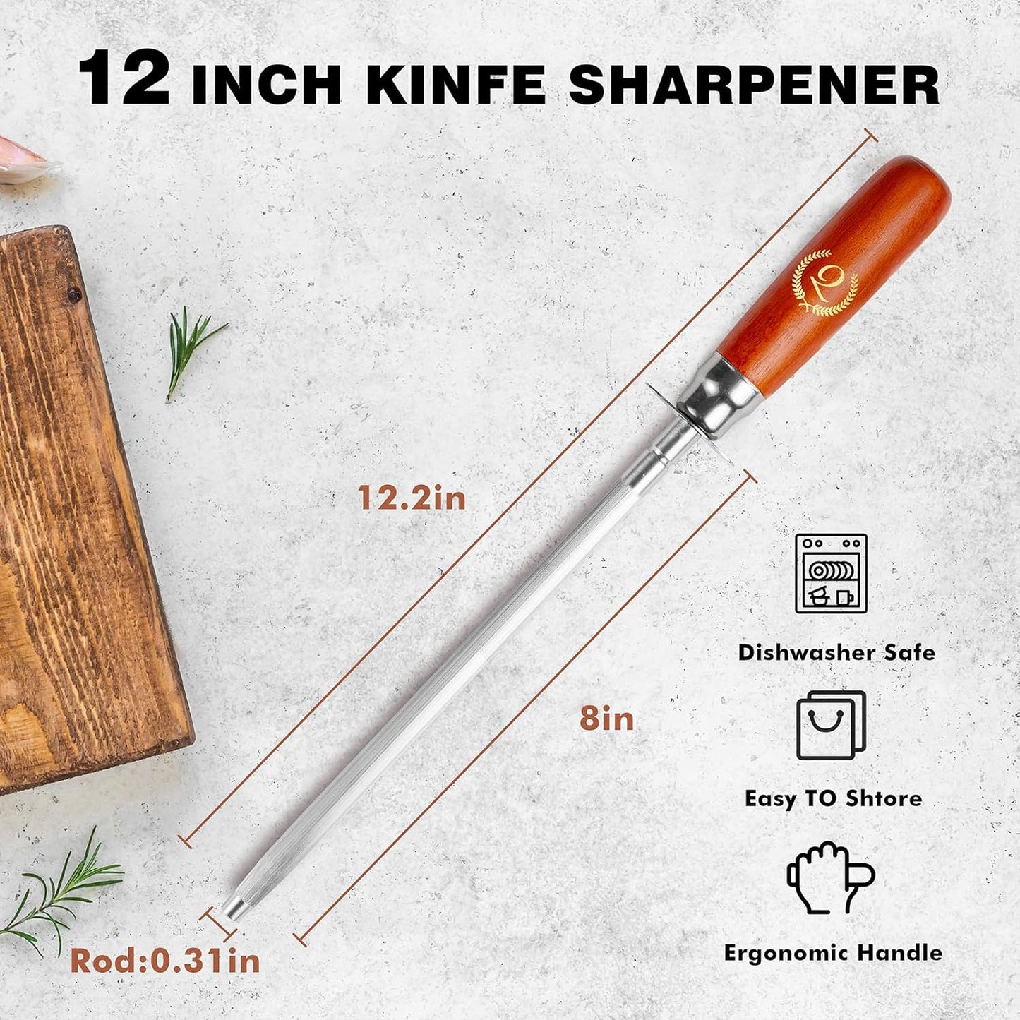 Knife Sharpener Rod, Kitchen Knives Sharpener Carbon Steel Professional Knife Sharpening Steel, Honing Rod with Hanging Holes (13 inches), Q
