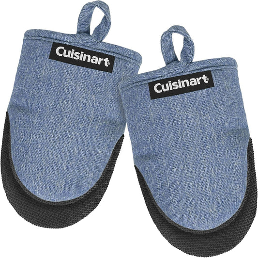 Cuisinart Mini Oven Mitts – 5.5” x 7” Heat-Resistant Kitchen Mitts for Oven with Non-Slip Neoprene Palm, Cotton Filling, and Fabric Loop – Durable Oven Mitt Set for Cooking & Baking (Indigo)