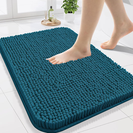 Arotive Bathroom Rugs 24x16, Extra Soft Absorbent Shaggy Chenille Bath Rugs, Machine Washable Rubber Backing Non-Slip Bath Mats for Bathroom Floor Tub and Shower, Home Decor Accessories, Peacock Blue