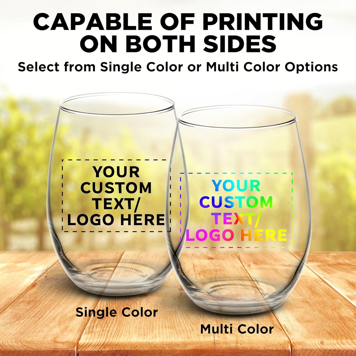 DISCOUNT PROMOS 50 ARC Stemless Wine Glasses Set, 21 oz. - Customizable Text, Logo - Chardonnay, Cabernet, Merlot, Sauvignon - Clear