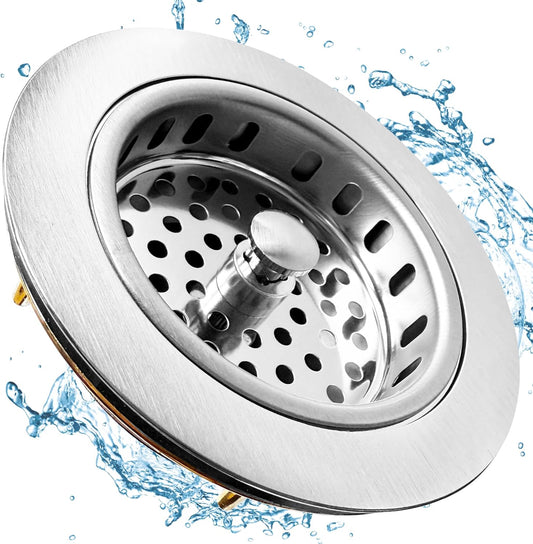 Metal World BS10101BN Post Style Sink Strainer, 3-1/2" Metal Kitchen Strainer, Cast Brass Body Basket Strainer, Strainer with Stainless Steel Basket, Brushed Nickel Finish 1 Pack