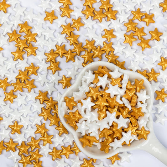 Edible Star Sugar Sprinkles, Gold and White Mix Size,Candy Star Sprinkle for Cake Decorations and Cupcake Toppers, Ice Cream, Wedding Party Valentines Christmas Supplies 130g/4.58ounce