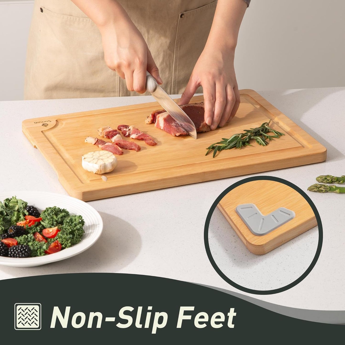 Bamboo Cutting Board Set Non Slip Feet with Holder Over Sink Kitchen Gadgets Charcuterie & Chopping Board Apartment Essentials New Home Must Haves Things Stuff Accessories House Housewarming Gifts