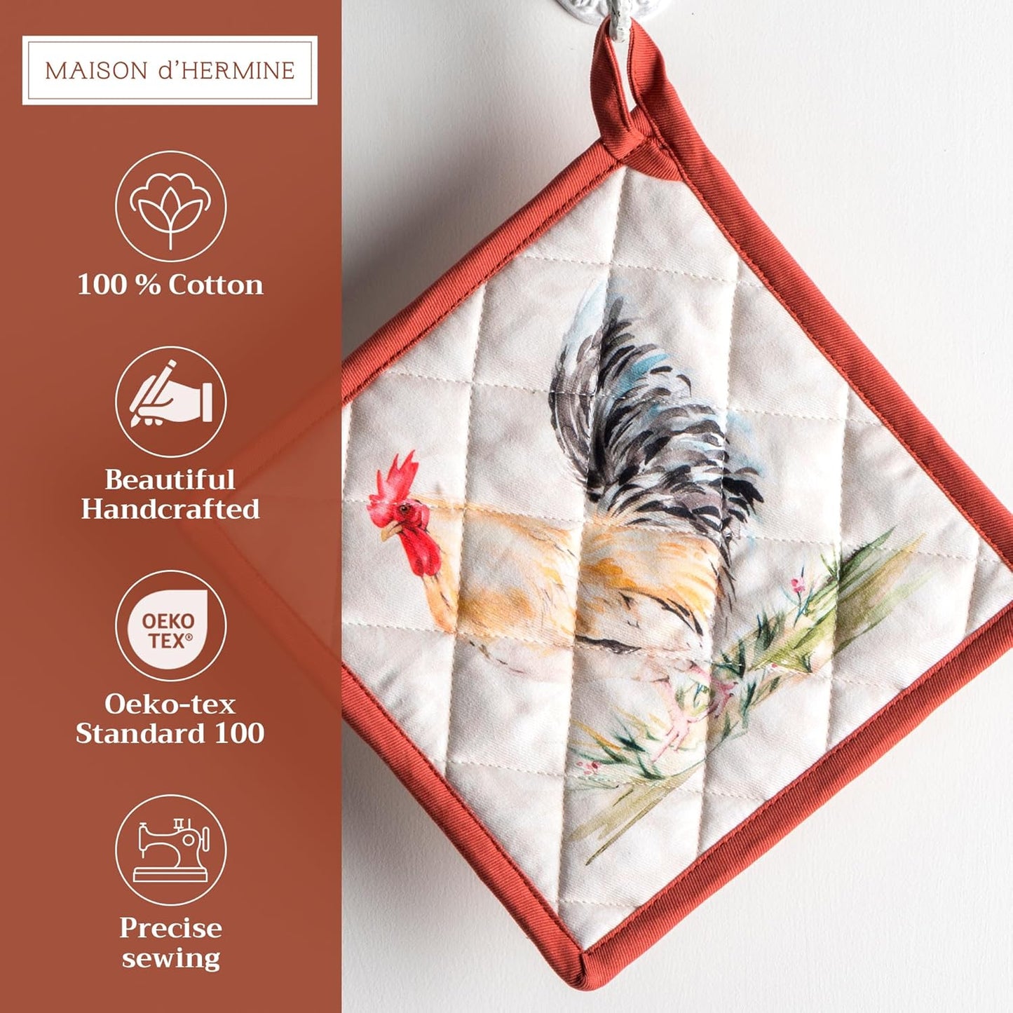 Maison d' Hermine Campagne 100% Cotton Pot Holder, 8 - inch by 8 - inch.