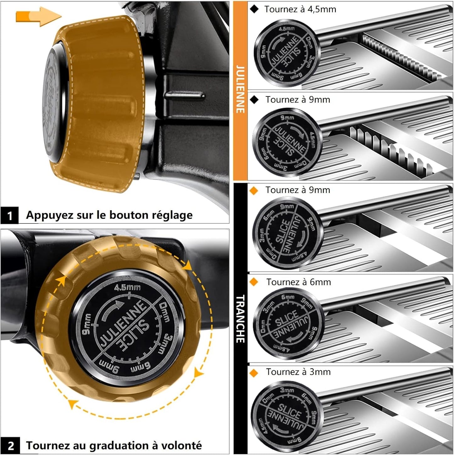 MASTERTOP Adjustable Mandoline Food Slicer,Vegetable Slicer Fruit Cutter,Stainless Steel Kitchen Mandolin,Julienne Slicers for Kitchen Onion Potato, Tomato, Carrot, Vegetable, and Fruit