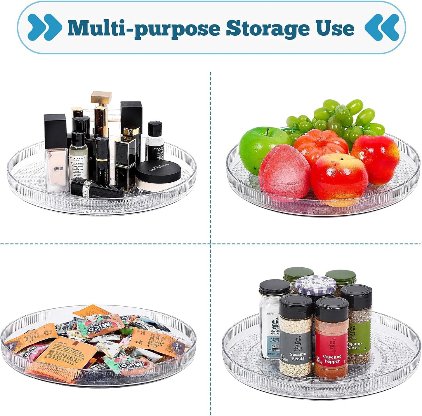 FreshKeeper Plastic Lazy Susan Organizer, Clear Pantry Shallow Lazy Susan Turntable for Cabinet and Kitchen 11’’