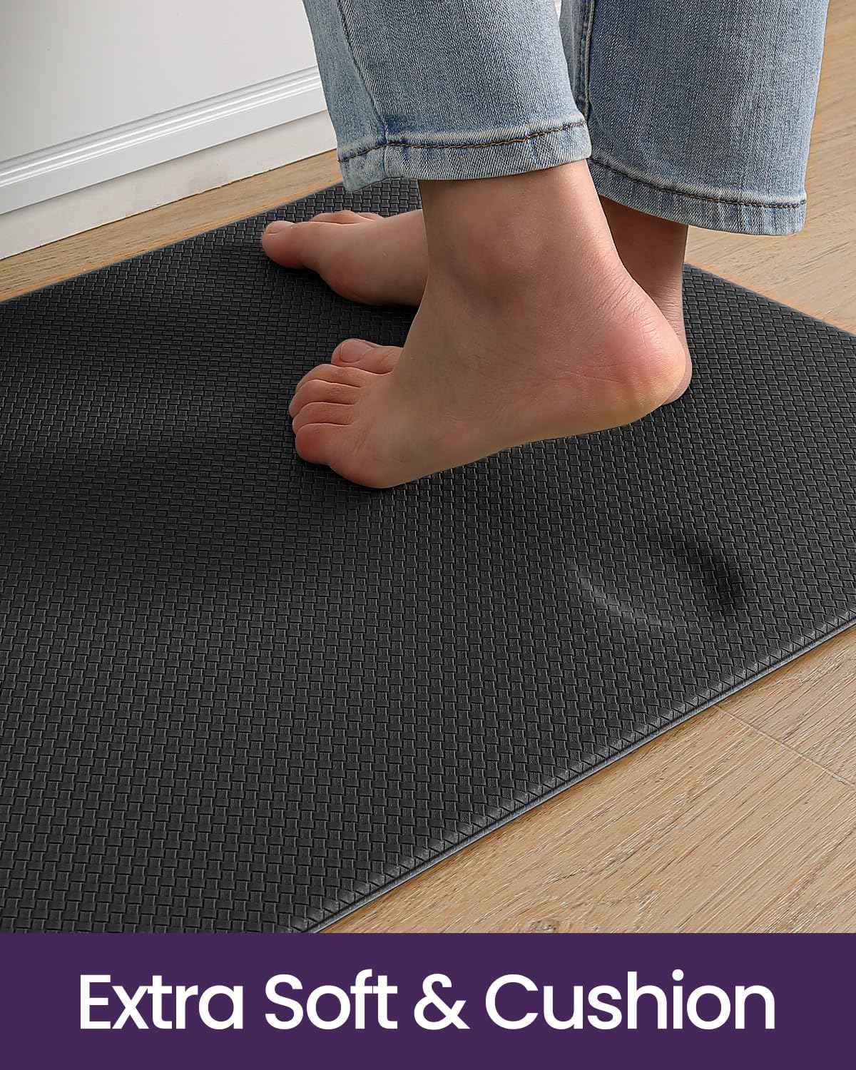 DEXI Kitchen Floor Mats Cushioned Anti Fatigue,17x59, Standing Runner Rug Waterproof, Comfort Memory Foam Padded for Front Sink Laundry, Black