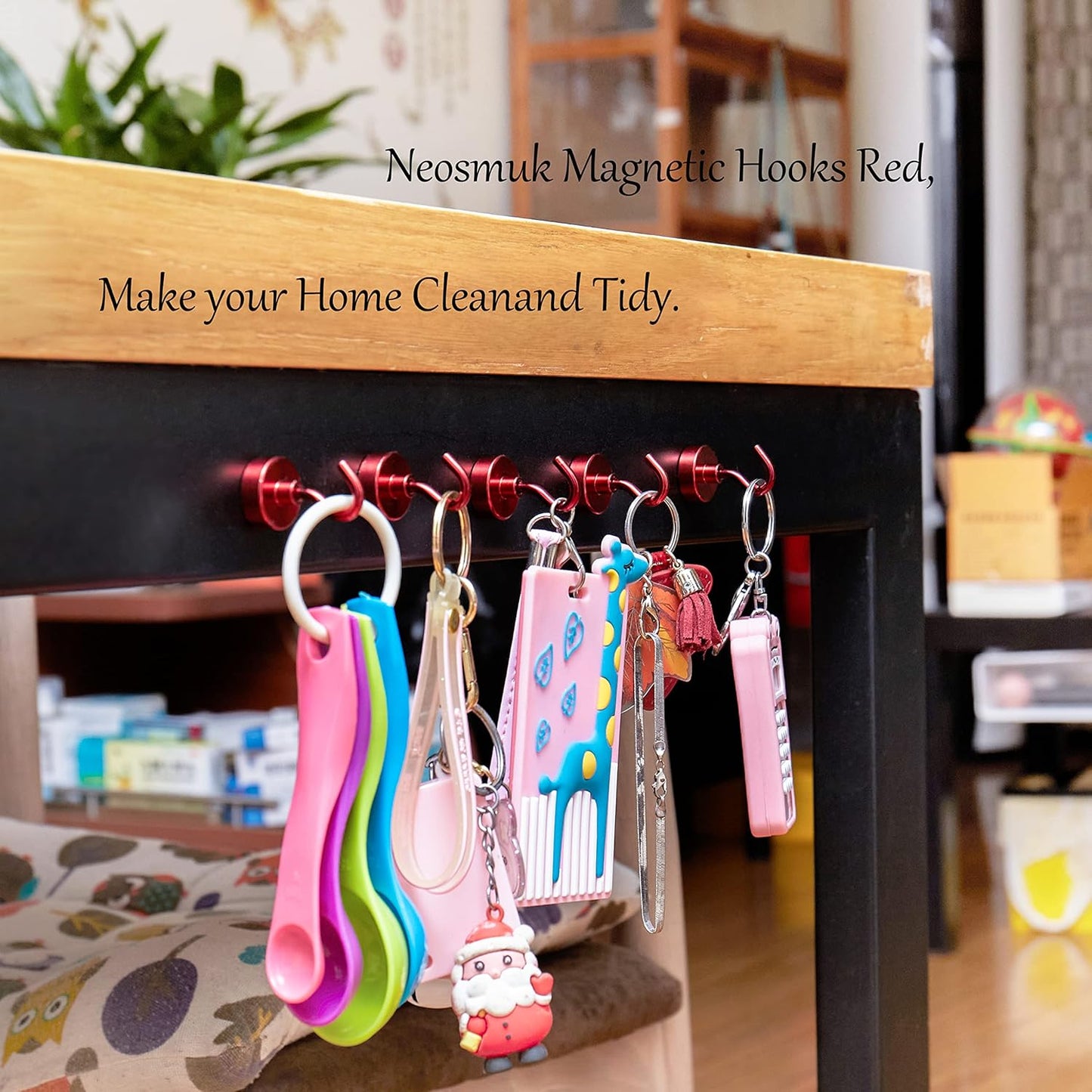 Neosmuk Magnetic Hooks,Heavy Duty Earth Magnets with Hook for Refrigerator, Extra Strong Cruise Hook for Hanging, Magnetic Hanger for Cabins, Grill (Red, Pack of 10)