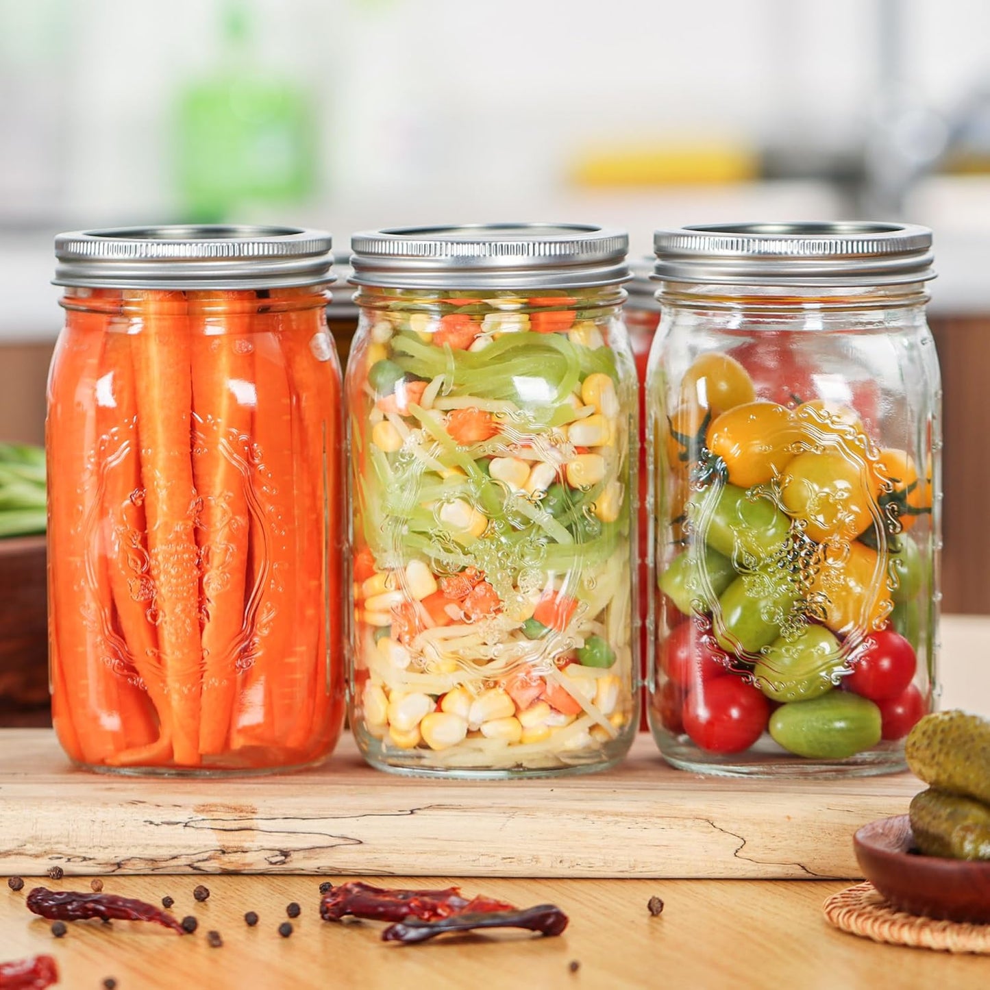 Mason Jars 32 oz Wide Mouth - 12 Pack Quart Glass Mason Jars with Airtight Lids and Bands for Canning, Pickling, Food Storage, Fermenting, Leak Proof, Reusable