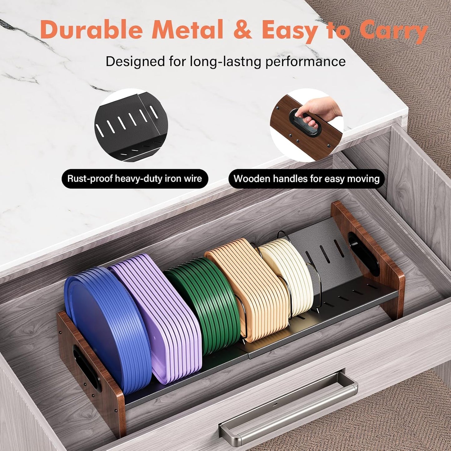 Expandable Food Container Lid Holder Organizer, Adjustable 13.97-22 Inch V-Shaped Kitchen Cabinet Storage Rack with 20 Slots & 6 Adjustable Dividers for Lids, Cutting Boards, Baking Pans