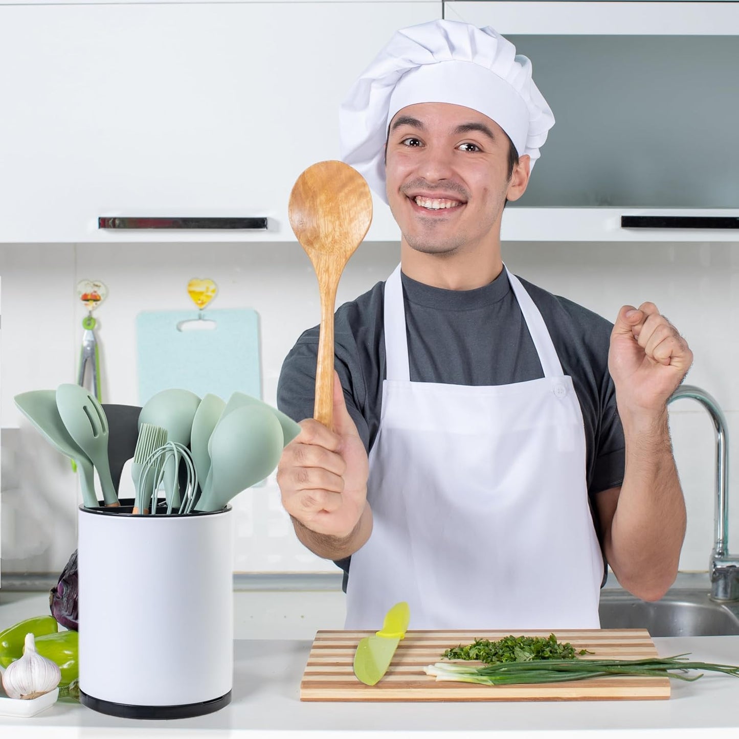 Utensil Holder For Kitchen Counter Organizer Extra Large Silverware Caddy Cooking Utensil Stainless Steel Rotating Kitchen Storage 3 Compartment Flatware Spoon Spatula