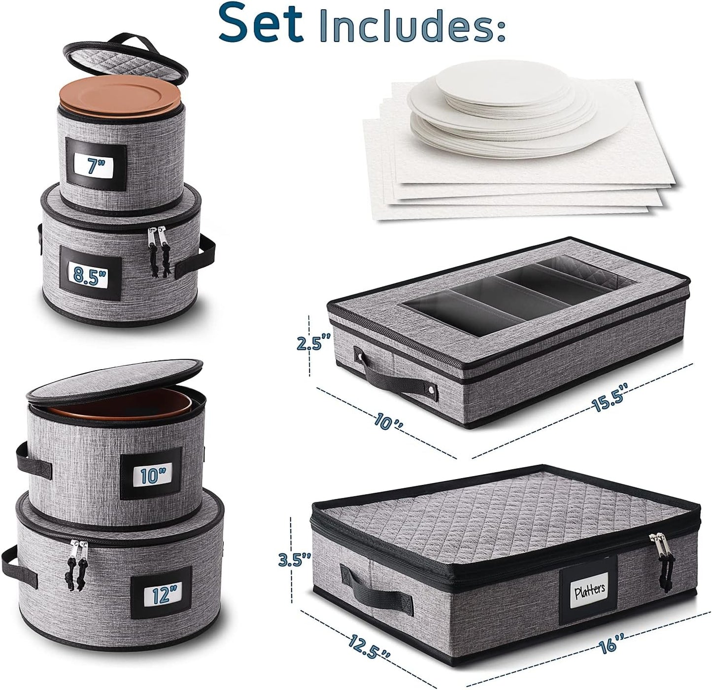 Fine China Hard Shell Dish & Utensil Storage Containers - 6 Piece Stackable Plate Storage with Dividers for Moving & Seasonal Use