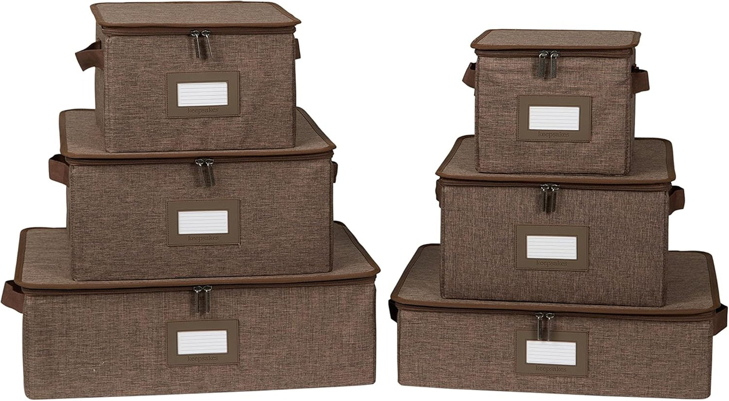 Covermates Keepsakes Dish Storage Box - Stackable, Reinforced Handles, China Storage, Brown Heather