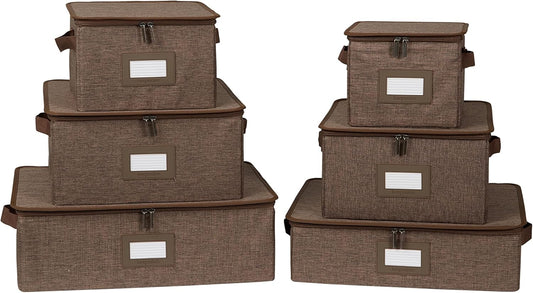 Covermates Keepsakes Dish Storage Box - Stackable, Reinforced Handles, China Storage, Brown Heather