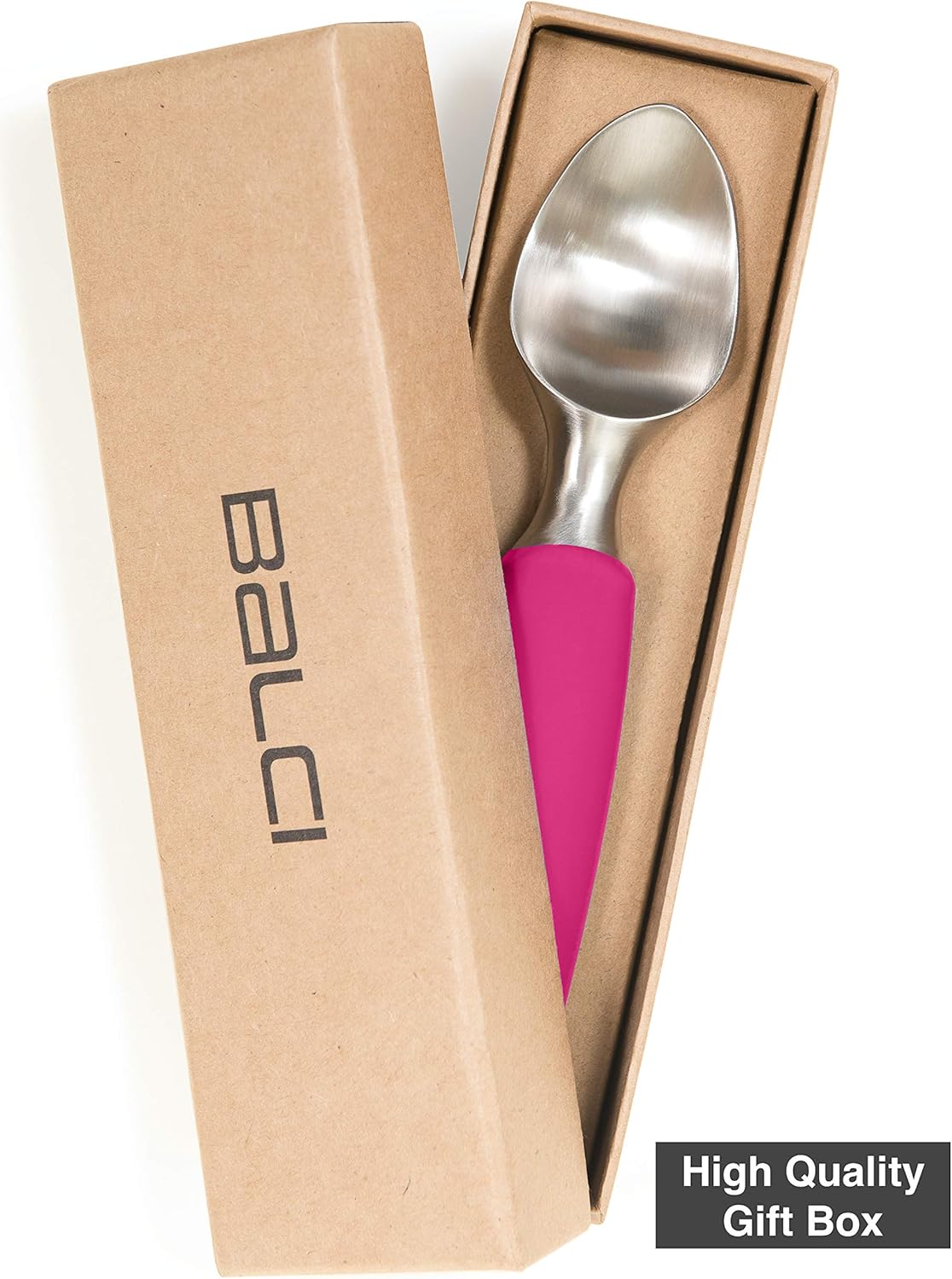 BALCI Ice Cream Scoop - Heavy Duty Stainless Steel Icecream Scooper With Non-Slip Rubber Grip - Professional Metal Ice-Cream Spade - Dishwasher Safe – Pink
