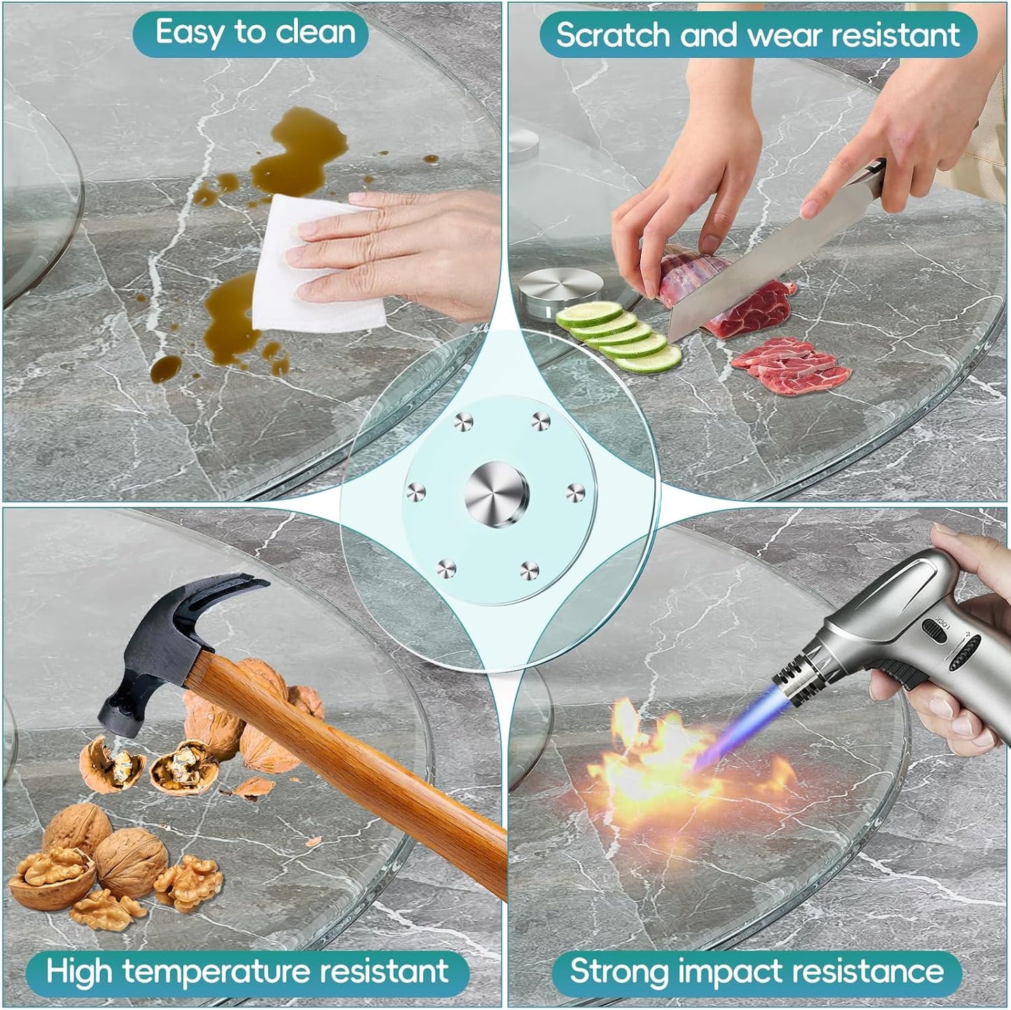 35" Large Lazy Susan for Dining Table Kitchen Glass Turntable with Aluminum Alloy Bearing, Smooth Swivel