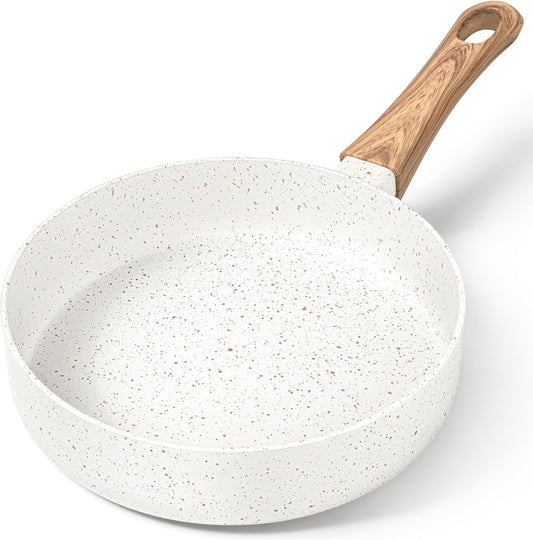 MICHELANGELO Small Frying Pan Nonstick - 6 Inch Single Egg Frying Pan, Mini Skillet with Stay-Cool Handle, Non-Toxic Omelette Pan, White