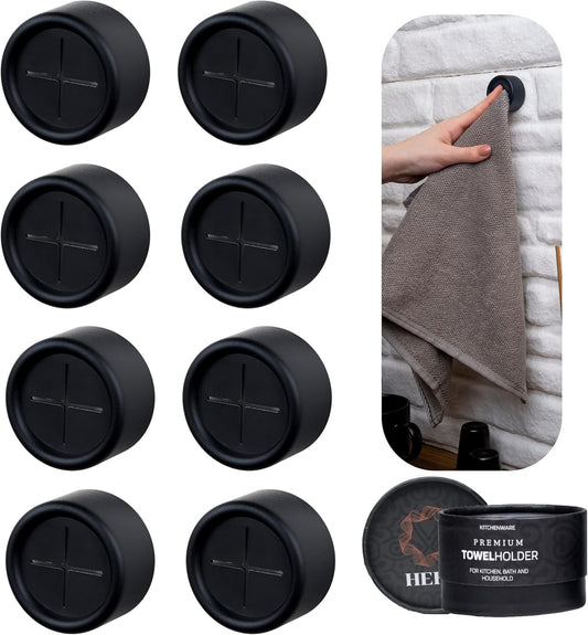 HEFA Towel Holder, 8 Pack Modern Kitchen Towel Hooks, Plastic, Chrome, Wall Mount, Towel Organizer, Kitchen and Bathroom Organization, 2 lbs Weight Capacity